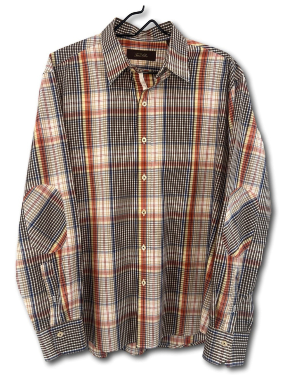 Tasso Elba Long Sleeve Button Down Shirt Elbow Patches Plaid Blue Grey Men’s L